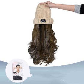 Autumn And Winter Fashion Beige Knit  Pick Dye Gradient Long Curly Hair Hundred Take Wig Hat (Option: 230WL)